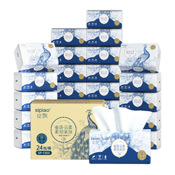 丝飘（SIPIAO）雀语抽纸4层柔厚100抽24包软抽纸餐巾面巾卫生纸整箱批发家用
