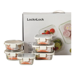 乐扣乐扣（LOCK&LOCK）玻璃饭盒保鲜密封冰箱便当饭盒收纳盒6件套（不锈钢盖）