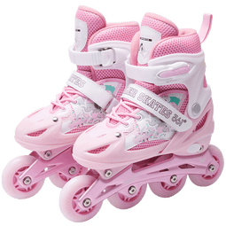 361°儿童轮滑鞋初学者男童女童溜冰鞋闪光轮旱冰鞋尺码可调节 粉色M码