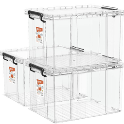 禧天龙直角收纳箱加厚大力士塑料衣物玩具搬家整理箱无轮 45L透明3个装