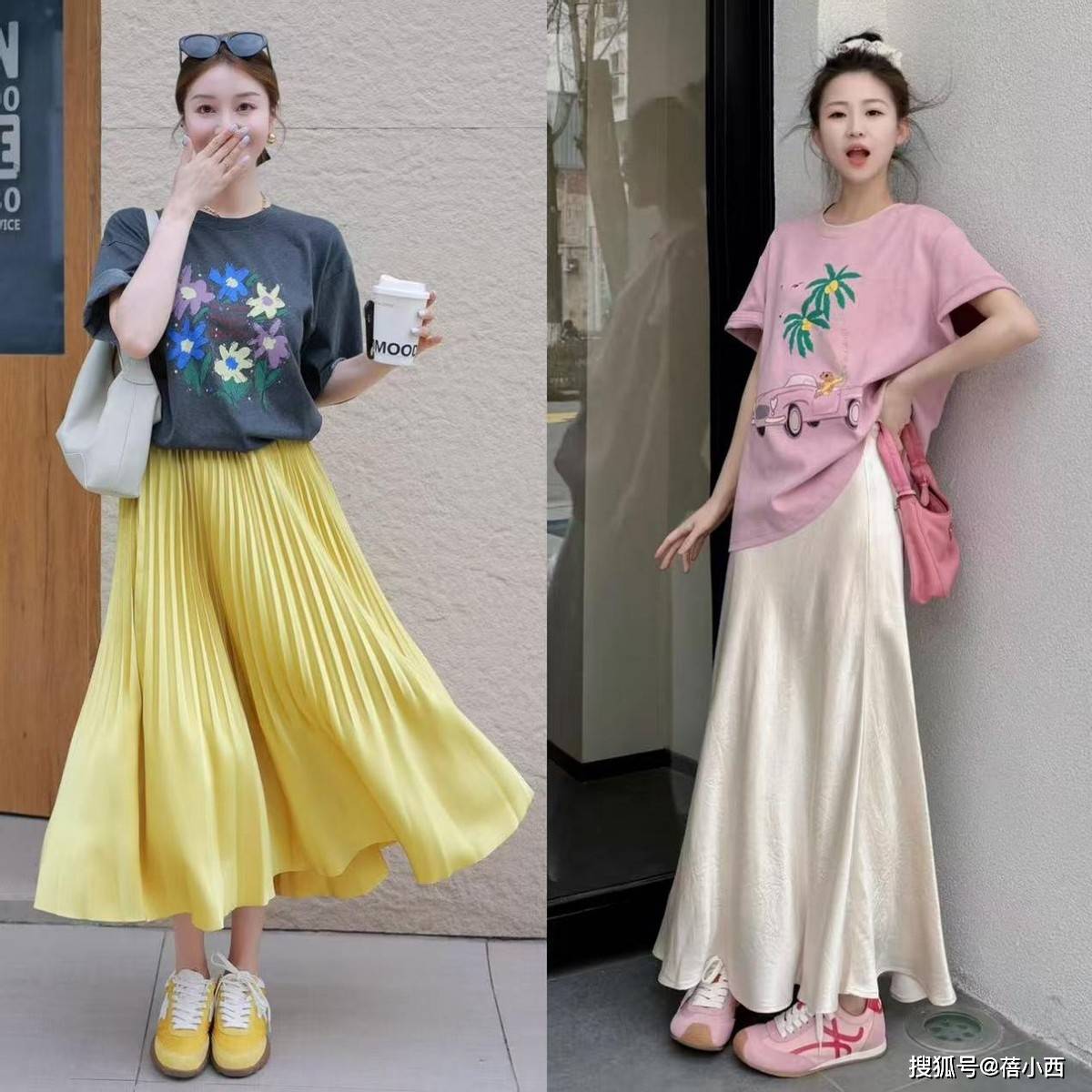 “半身裙+T恤” 今夏这么穿显瘦又减龄，这也太时髦了吧！