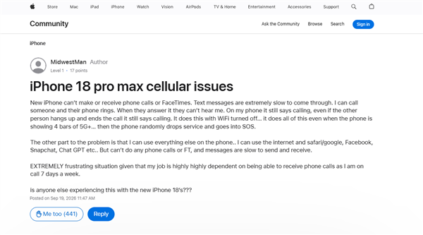 美版iPhone 18 Pro Max通信翻车：无法打电话、发短信、上网